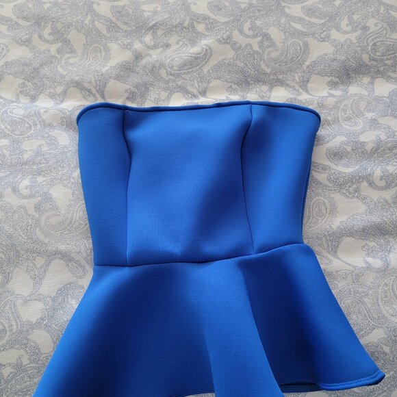 Blue Strapless Peplum top - Picture 3 of 4